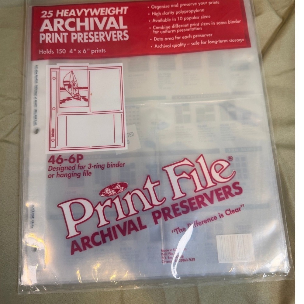 Print File 46-6P Archival Print Preservers 25 Pack 4x6 Photo Sleeves for Binder
